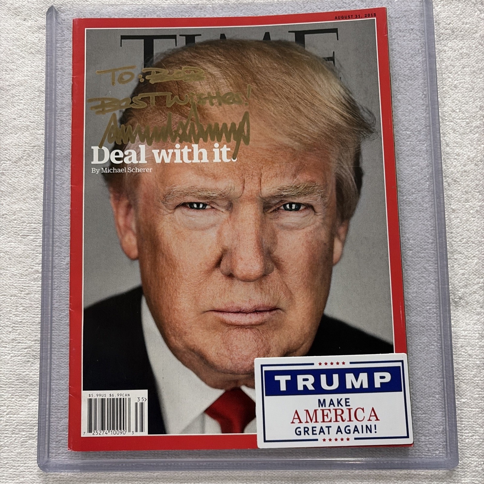 Donald Trump Hand Signed GOLD INK Time Mag. Donald Trump Hand Signed GOLD INK Time Mag.