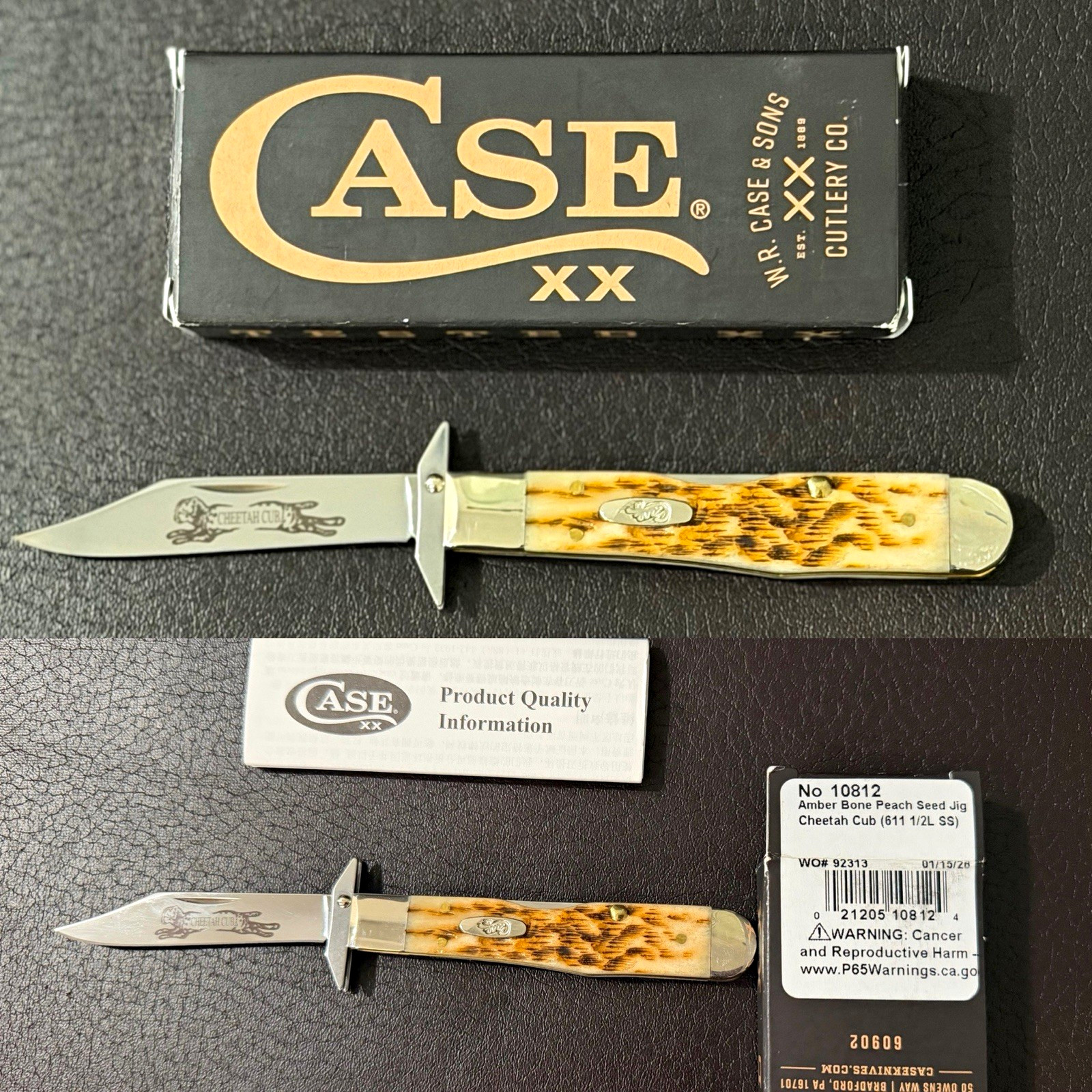 Case XX Cheetah Cub 611 1/2L SS Amber Bone Peach Seed Jig 2020 Case XX Cheetah Cub 611 1/2L SS Amber Bone Peach Seed Jig 2020