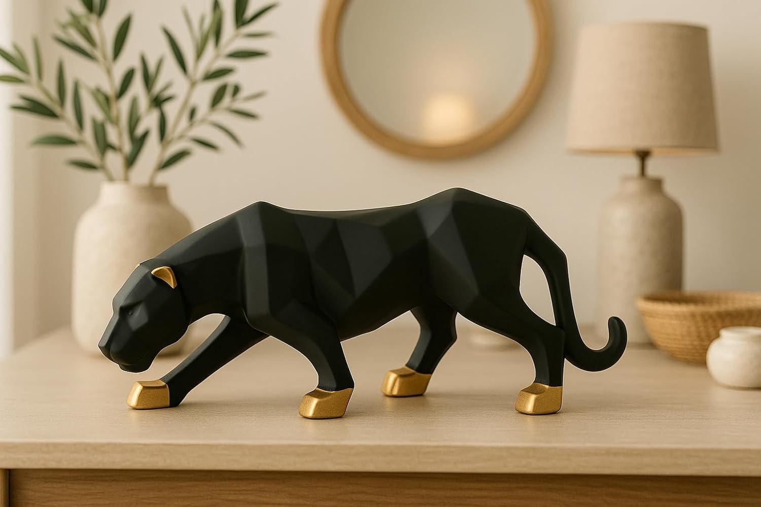 Premium Black and Golden Panther Home Decor/Stylish Panther Statue for Modern Ho