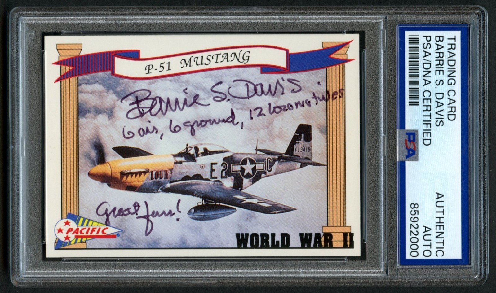 Barrie S Davis signed autograph 1992 Pacific Trading Card WWII PSA Slab Barrie S Davis signed autograph 1992 Pacific Trading Card WWII PSA Slab