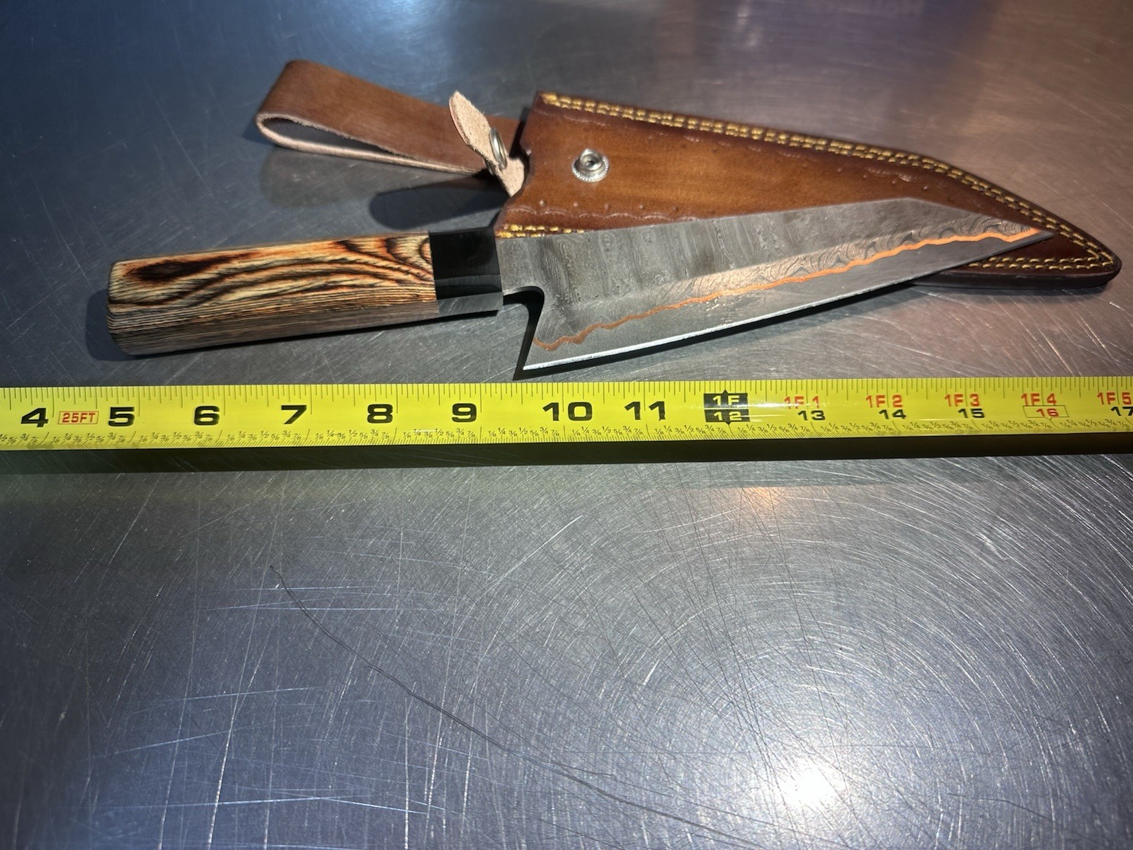 2 Copper Damascus Japanese Chef Knives With Leather Sheaths X2 Kitchen Knife