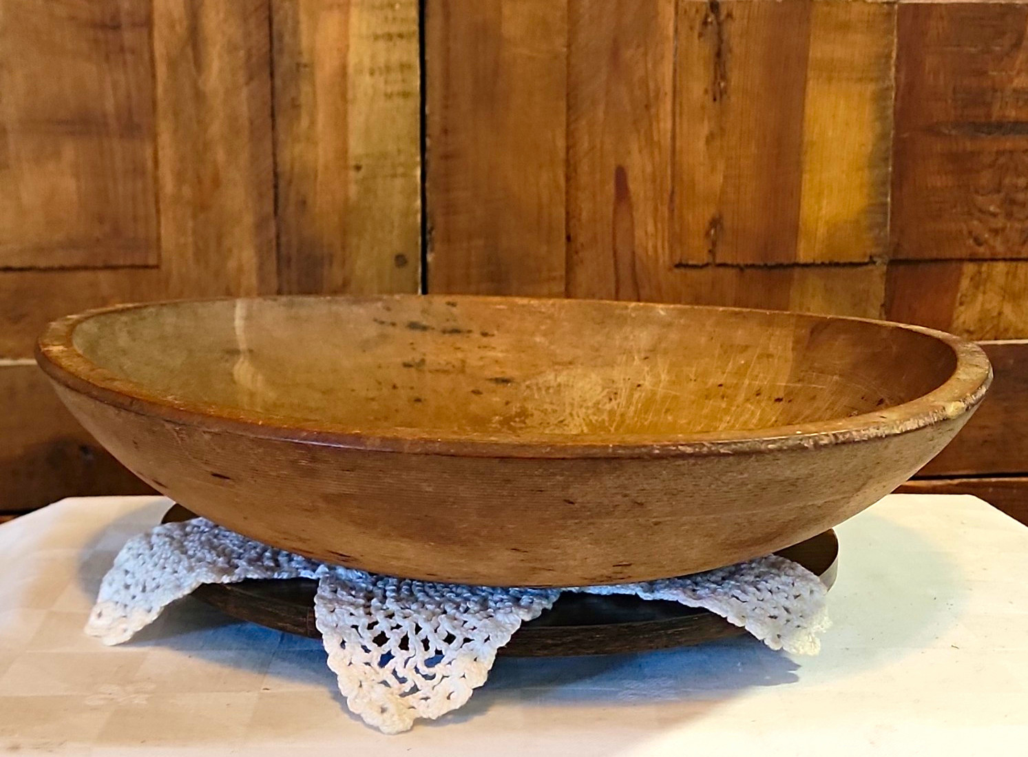 Antique Primitive Hand-Turned Wood Dough Bowl 12 Antique Primitive Hand-Turned Wood Dough Bowl 12