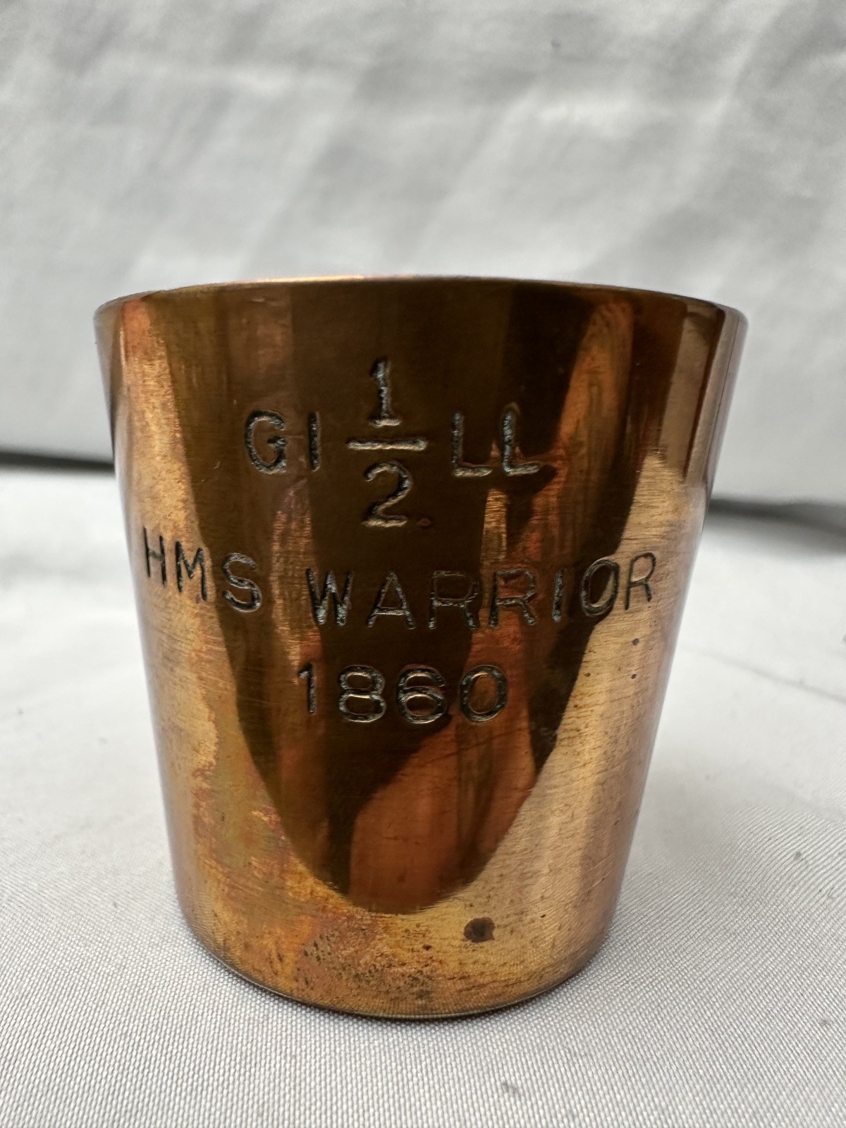 Vintage Pusser’s Rum HMS Warrior 1860 Copper 1/2 Gill Royal Navy Tot Measure