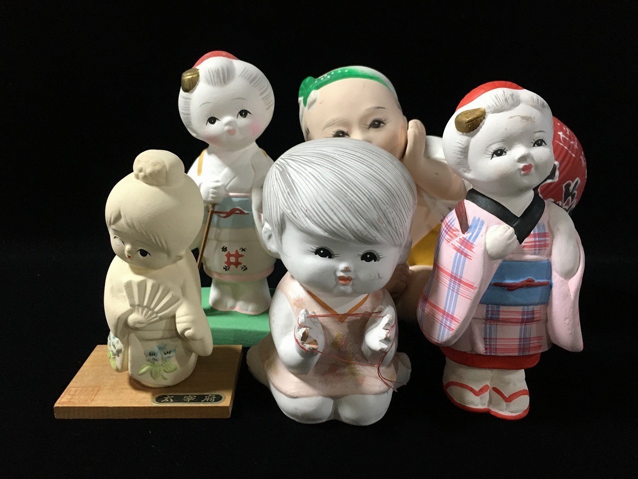 S1021 Vintage Japanese Hakata Clay Dolls Cute Kimono Geisha Boy Girl Set 5pc S1021 Vintage Japanese Hakata Clay Dolls Cute Kimono Geisha Boy Girl Set 5pc