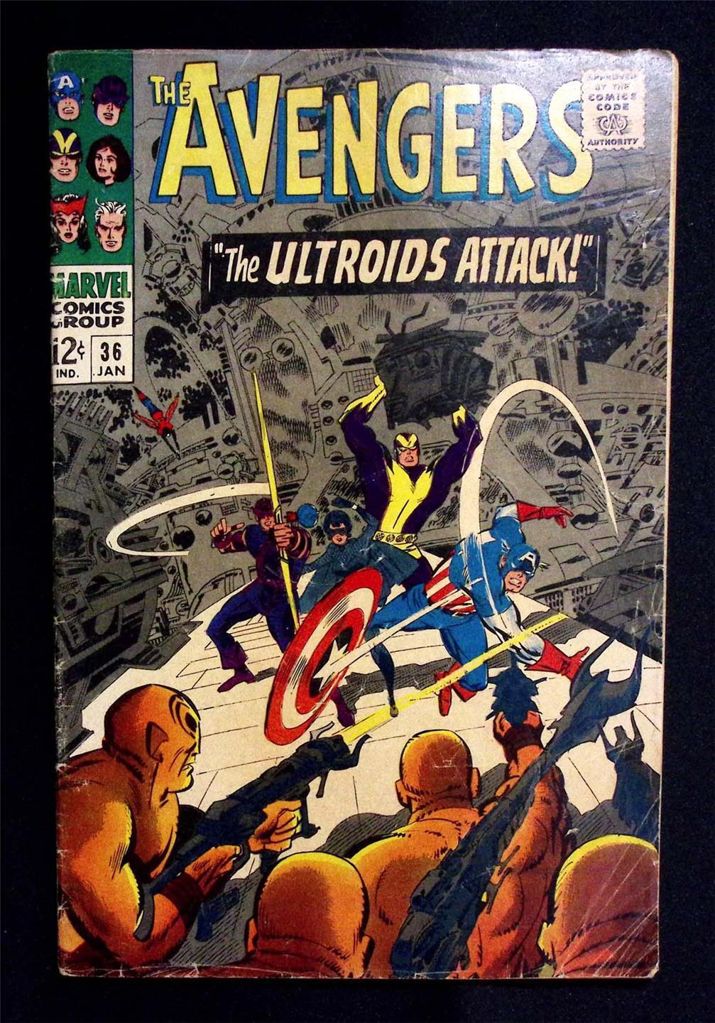 Avengers #36 Black Widow Hawkeye Giant Man Wasp Ultroids Attack Marvel Jan 1967