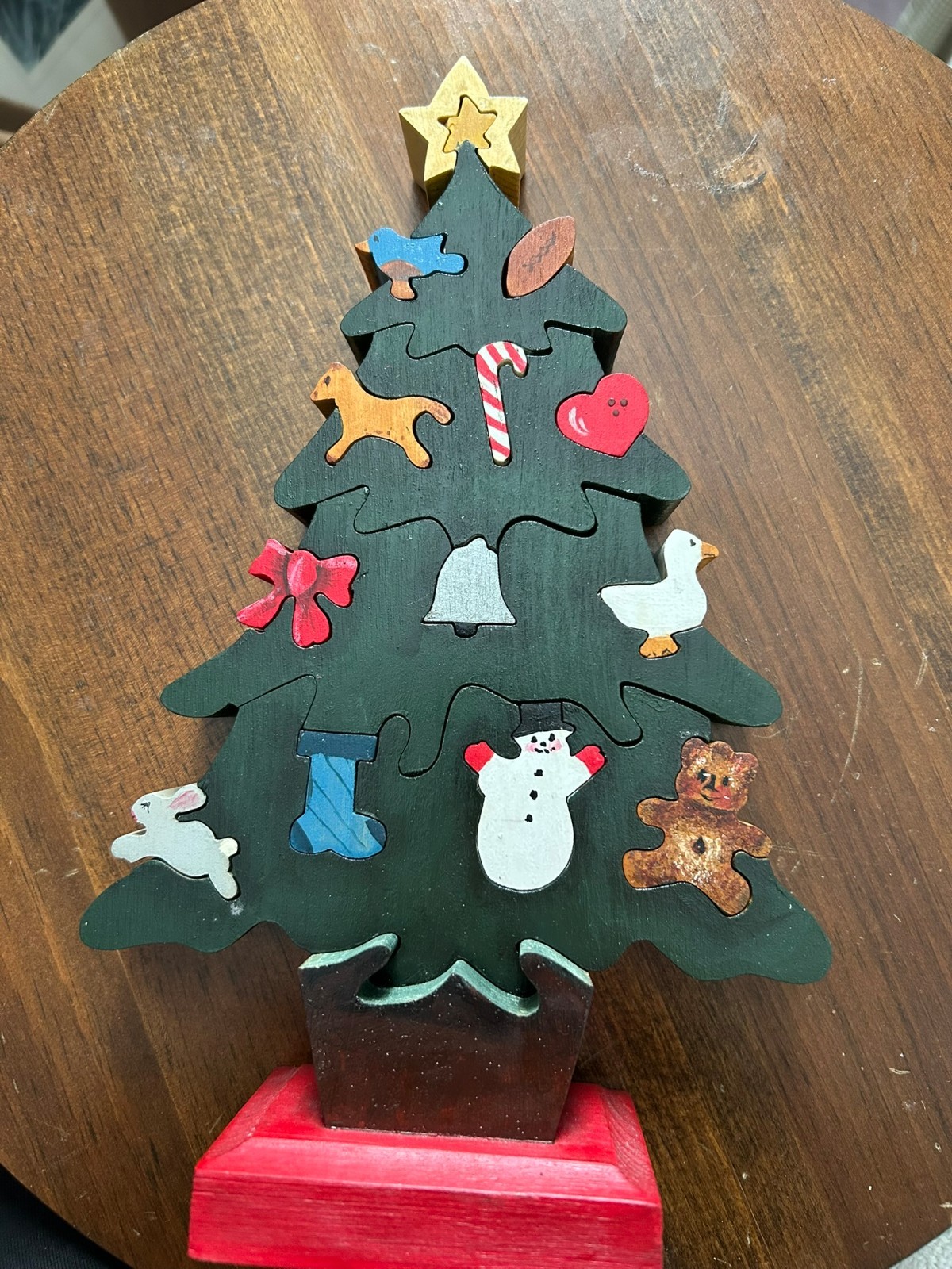 Vintage Wooden Christmas Tree Puzzle 18 Pieces - Unique Table Display Vintage Wooden Christmas Tree Puzzle 18 Pieces - Unique Table Display
