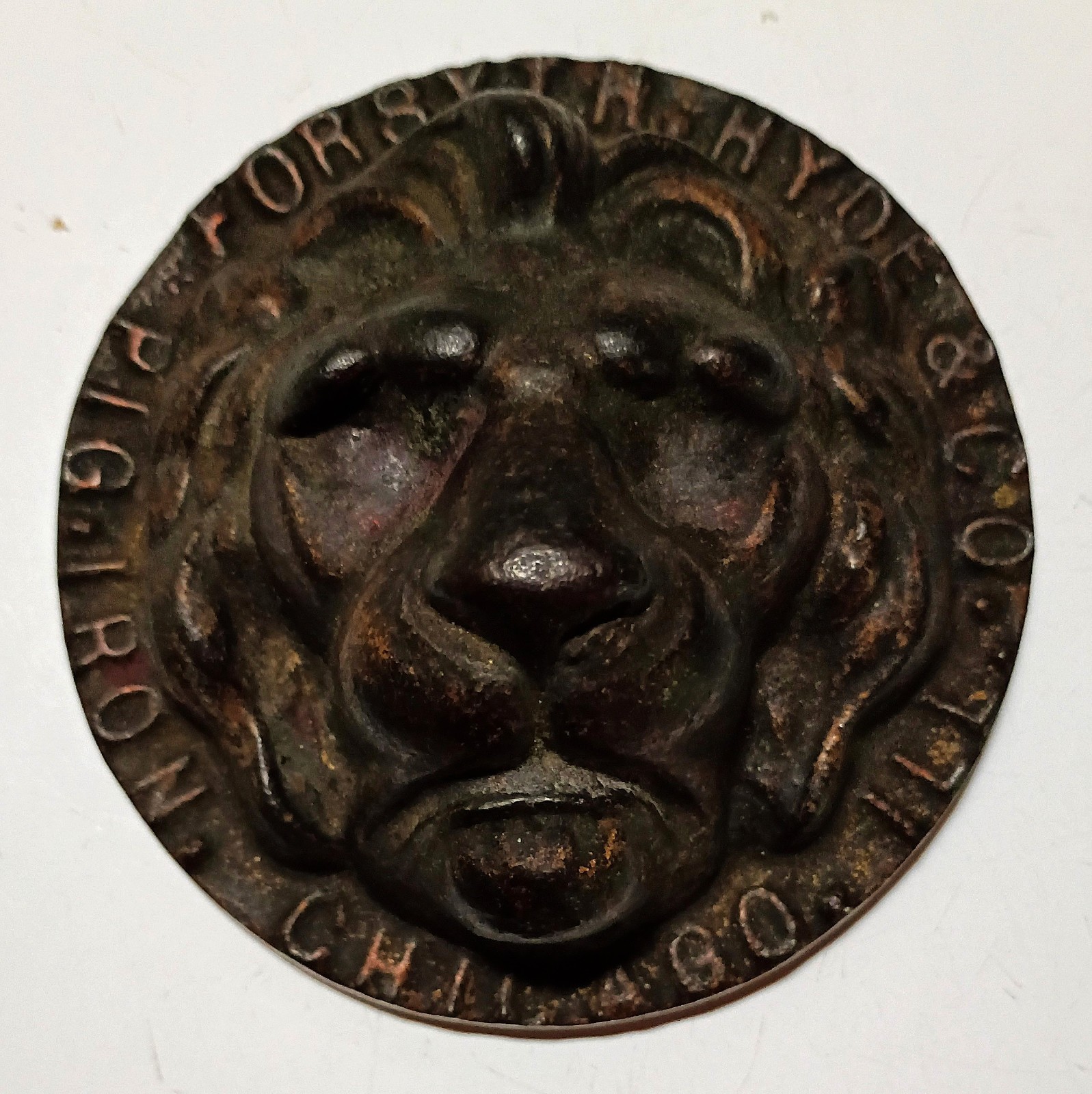 Forsyth & Hyde & Co. 3D Lion Head Pig Iron Cast Iron Advertising Paperweight 