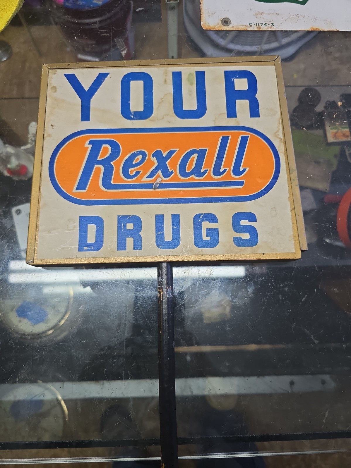 Rare Vintage Rexall Drugs Counter Top Stand Sign Rare Vintage Rexall Drugs Counter Top Stand Sign