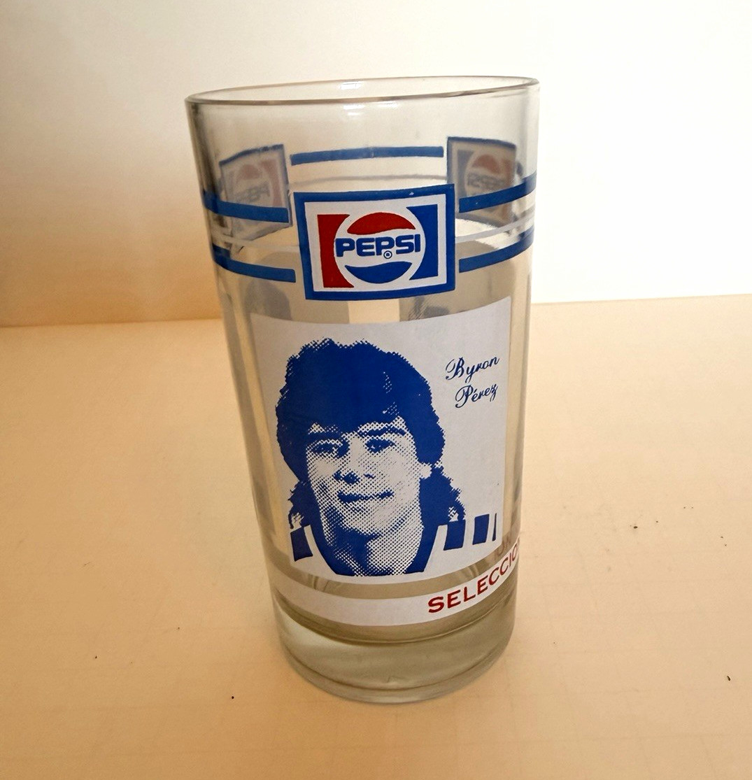 Vintage 1987 Pepsi Guatemala Soccer Olympic Glass Alex Sanmayor Byron Perez