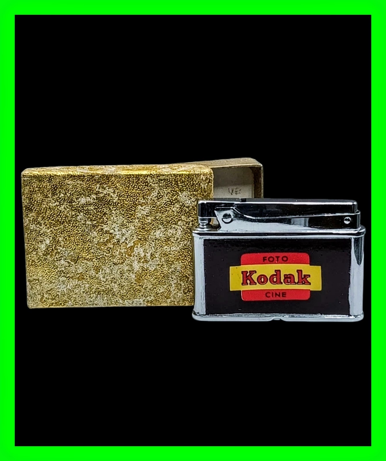 Vintage Kodak Film Flat Ad Cigarette Lighter With Box UNFIRED RARE Working