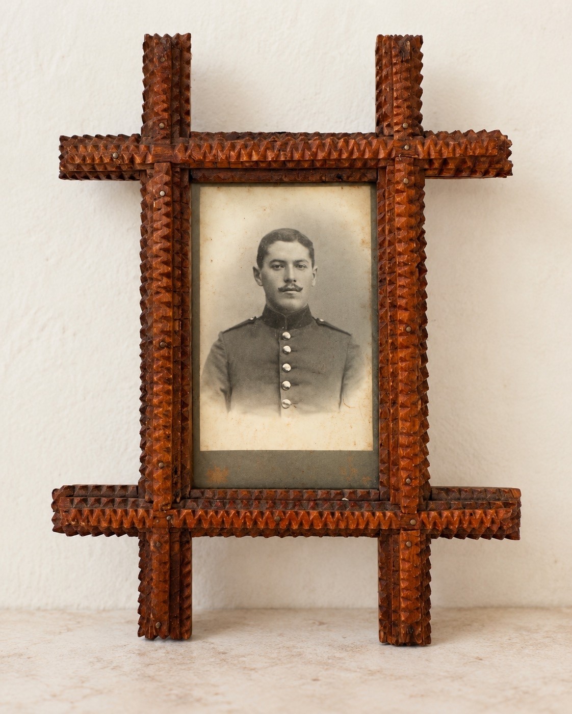 c. 1900 Antique Wood German Tramp Art Chip Carved Picture Frame Folk Early 1900s