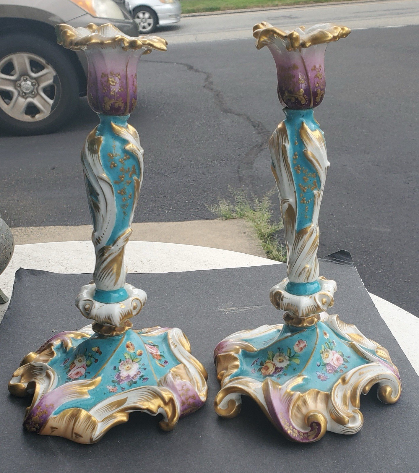 Antique Beautiful France pair of Porcelain Candlestick Antique Beautiful France pair of Porcelain Candlestick