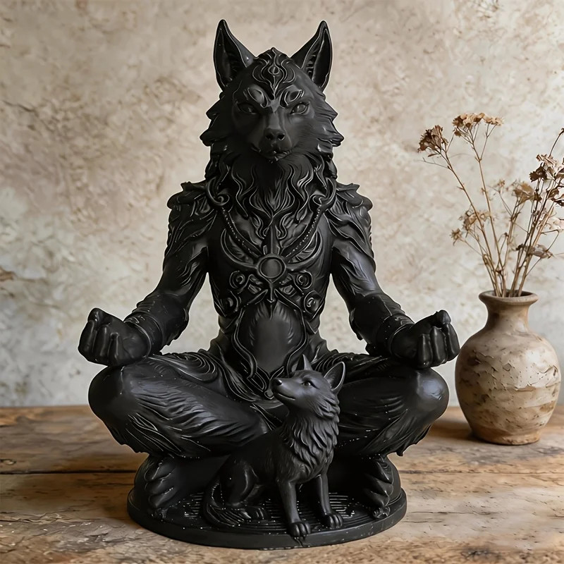 Meditating Werewolf Wolf Totem Resin Statue Gothic Fantasy Decor Figurine Black Meditating Werewolf Wolf Totem Resin Statue Gothic Fantasy Decor Figurine Black