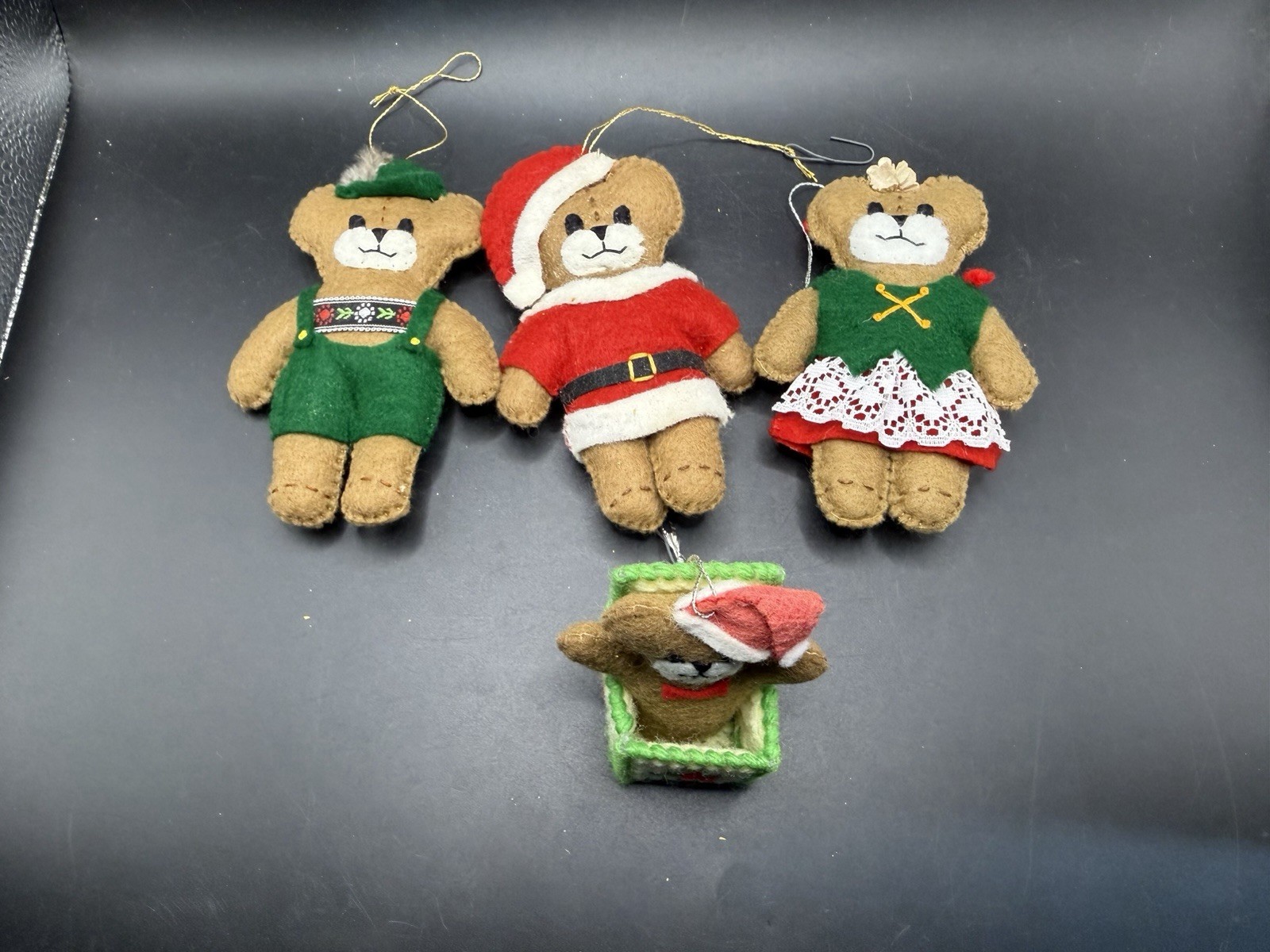 Vintage Handmade Felt Christmas Teddy Bear Ornaments Lot 4 Santa Alpine 