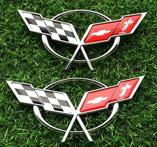 Pair Set 1997-2004 Corvette C5 Front Nose Emblem and Rear Deck Lid 3D Crossed Fl Pair Set 1997-2004 Corvette C5 Front Nose Emblem and Rear Deck Lid 3D Crossed Fl
