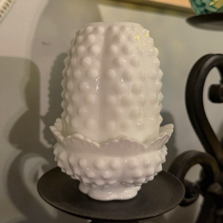 Vintage Fenton Milk Glass Hobnail 2 piece Fairy Lamp