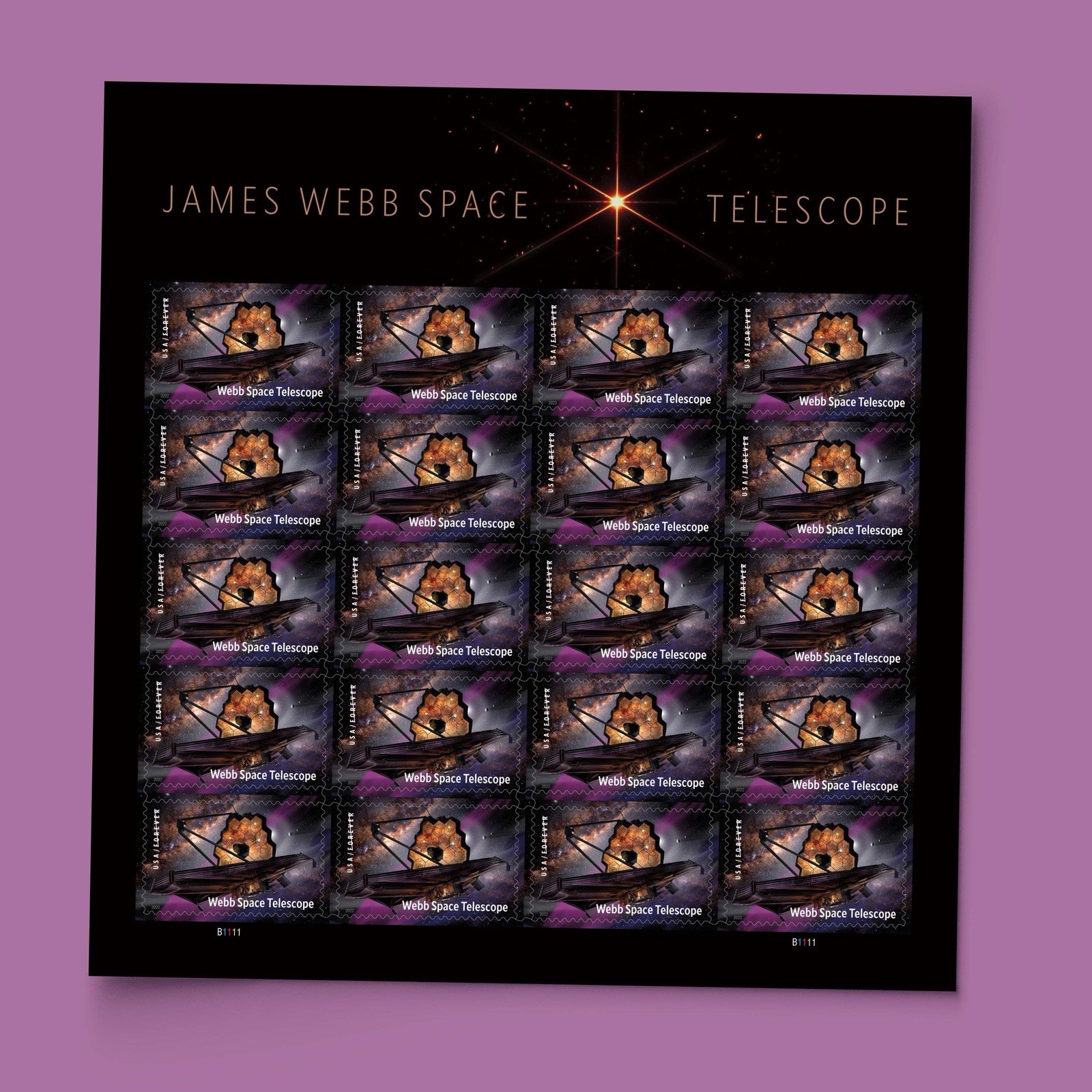 USPS PANE OF 20 FIRST CLASS LETTER STAMPS JAMES WEBB SPACE TELESCOPE 82¢ USPS PANE OF 20 FIRST CLASS LETTER STAMPS JAMES WEBB SPACE TELESCOPE 82¢