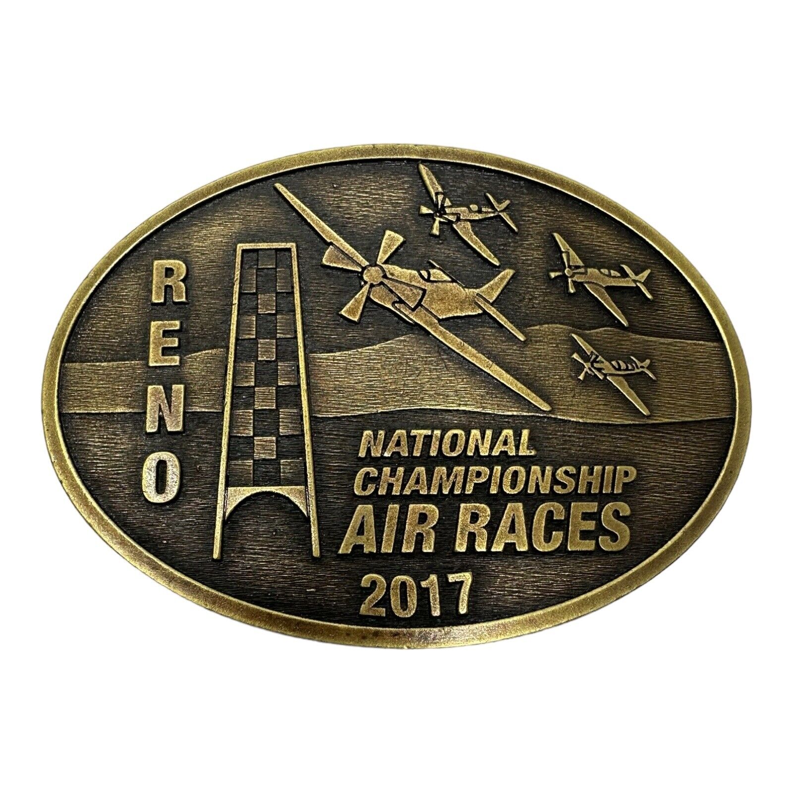 2017 Reno National Championship Air Race Brass Belt Buckle Vintage NOS AB