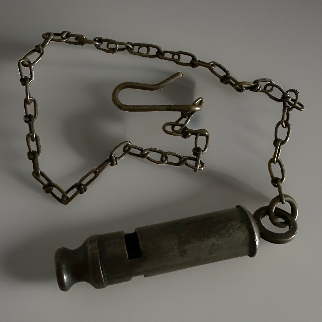 Vintage WWI Military Trench Whistle 16” chain and hook patina Vintage WWI Military Trench Whistle 16” chain and hook patina