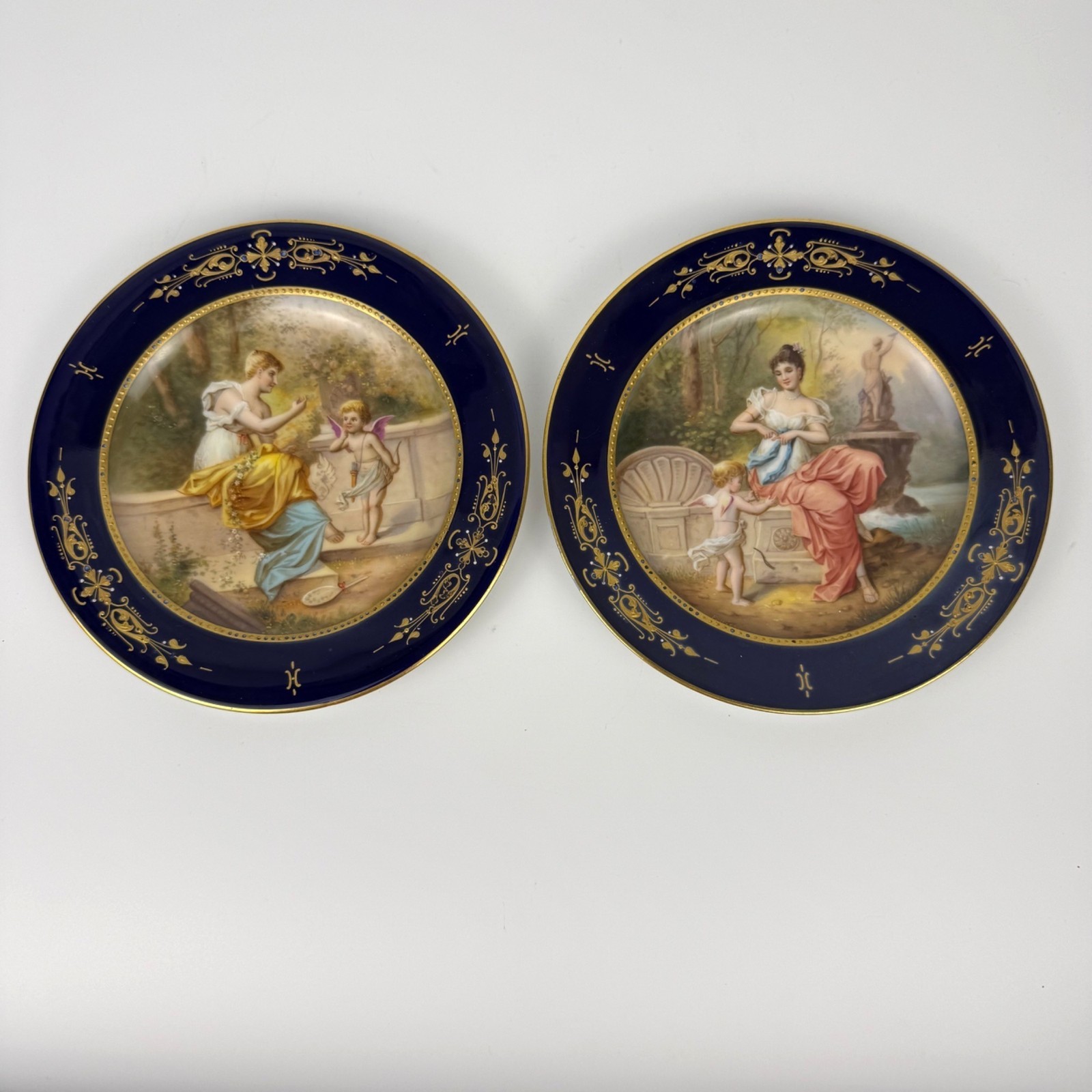 Set of 2 Antique Royal Vienna Style Hand-Painted Porcelain Cabinet Plates Set of 2 Antique Royal Vienna Style Hand-Painted Porcelain Cabinet Plates