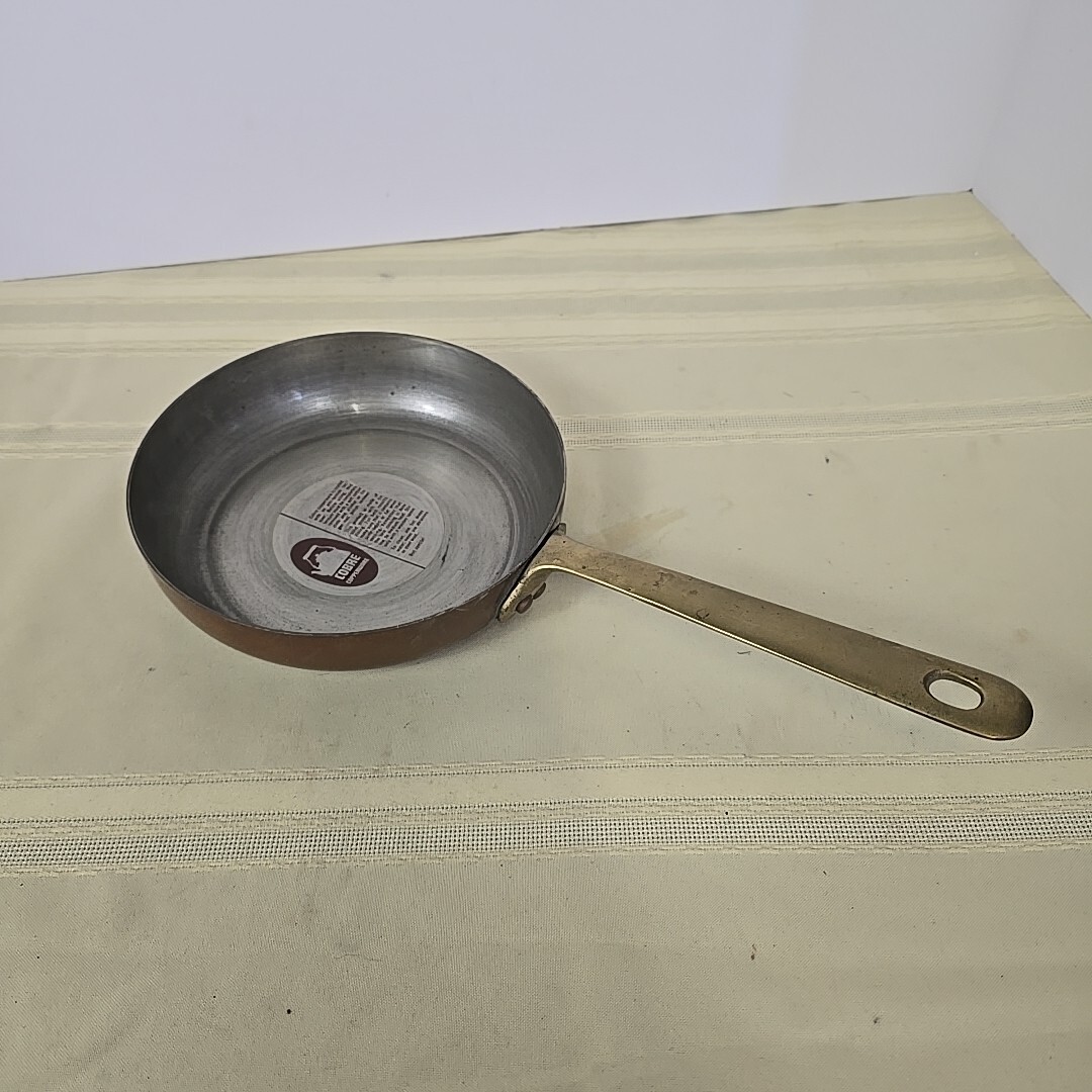 Vintage Cobre Copper Coat Cooking Sauce Frying Pan Skillet Brass Handle Chile
