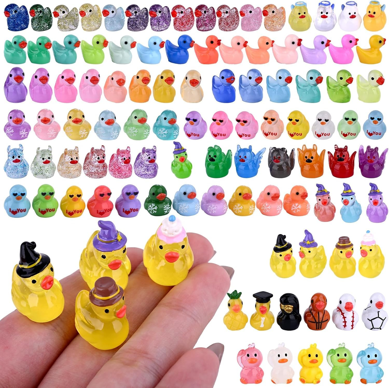 100 PCS Mini Resin Ducks Bulk, Tiny Ducks to Hide, Glow in the Dark Multicolor 100 PCS Mini Resin Ducks Bulk, Tiny Ducks to Hide, Glow in the Dark Multicolor