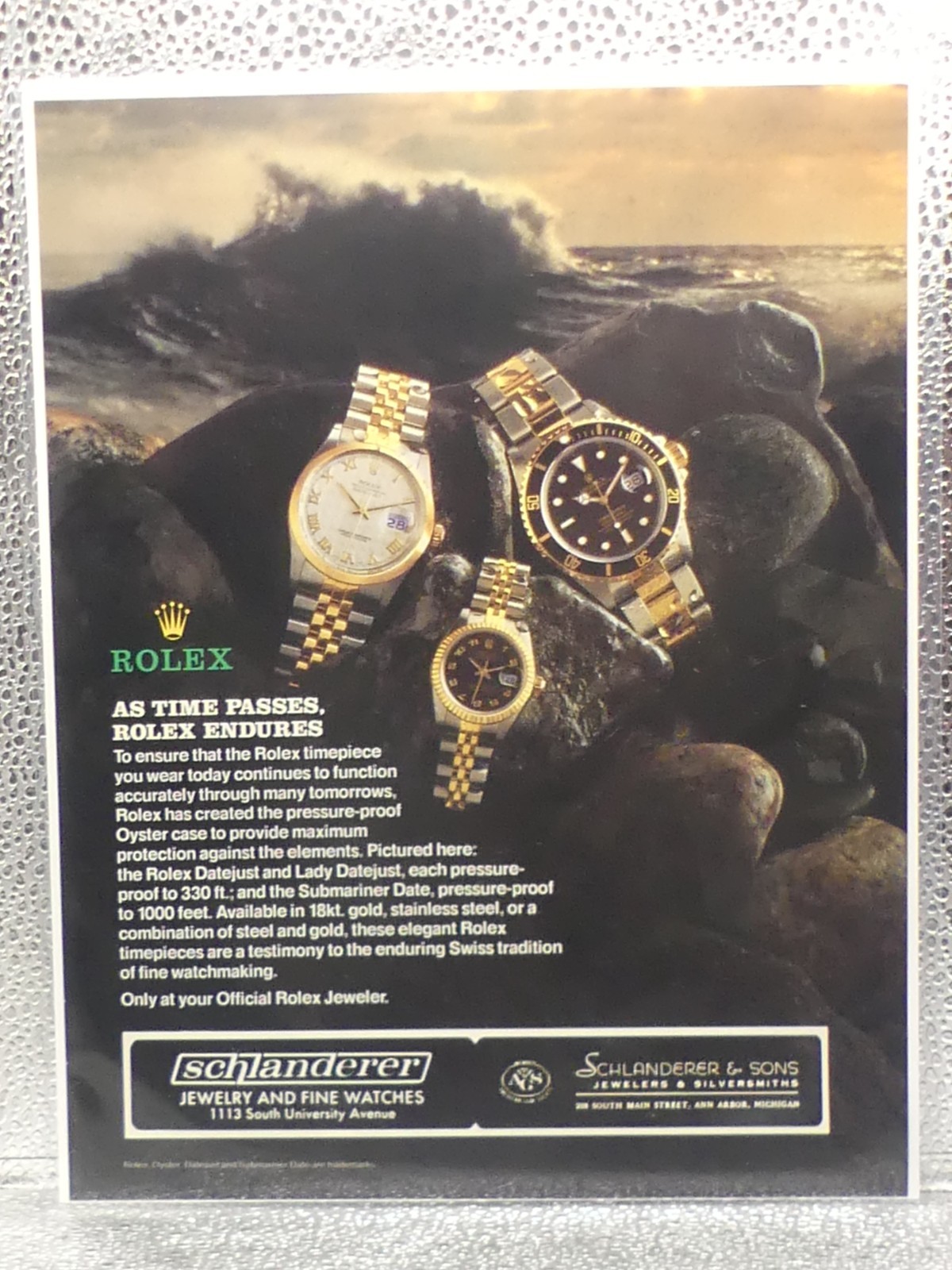 VTG Rolex Watches Datejust & Submariner Date 1989 Print Advertising Full Page Ad VTG Rolex Watches Datejust & Submariner Date 1989 Print Advertising Full Page Ad