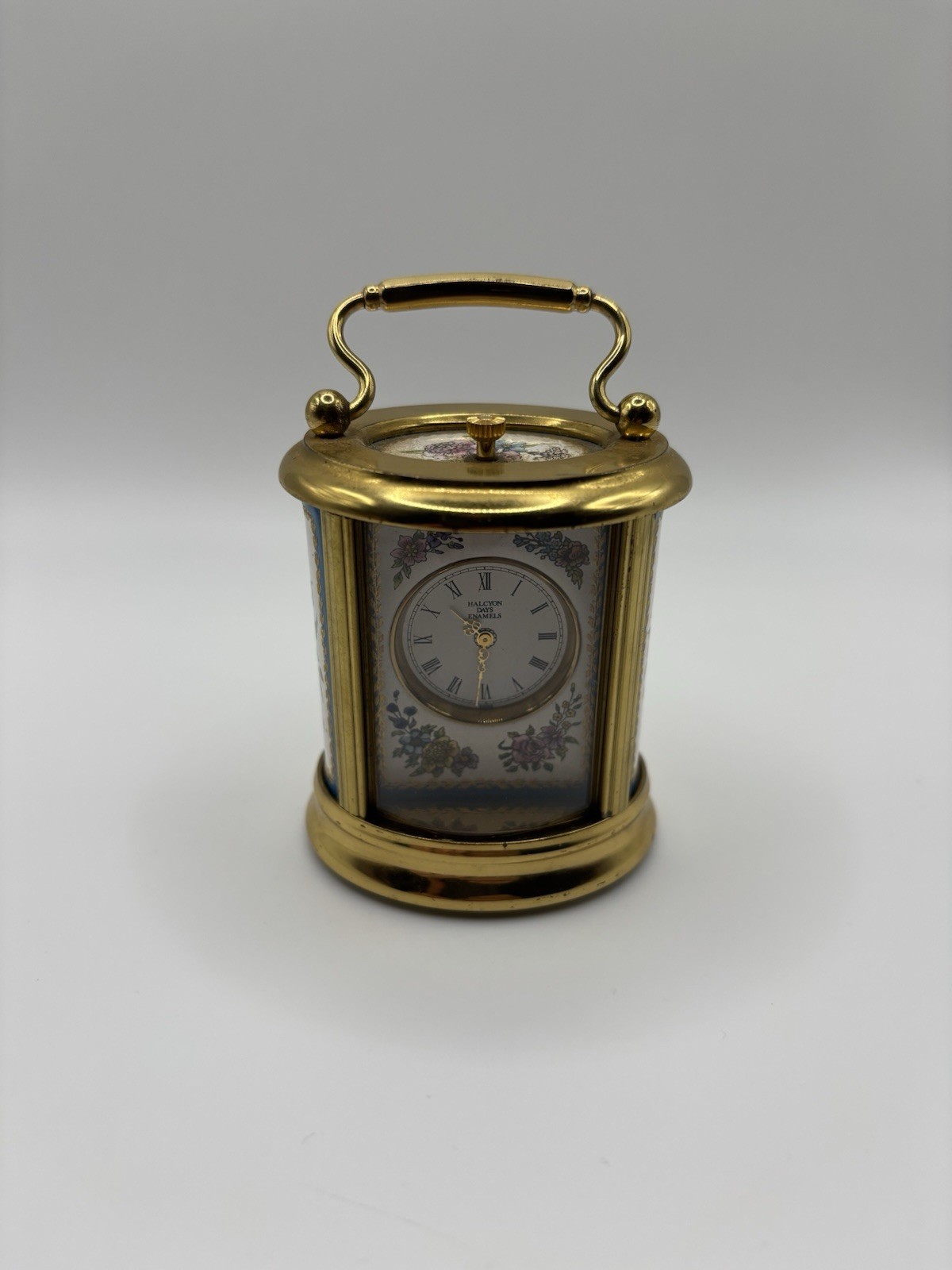 Vintage Halcyon Days Enamels Miniature Gilt Brass Oval Carriage Clock Untested Vintage Halcyon Days Enamels Miniature Gilt Brass Oval Carriage Clock Untested