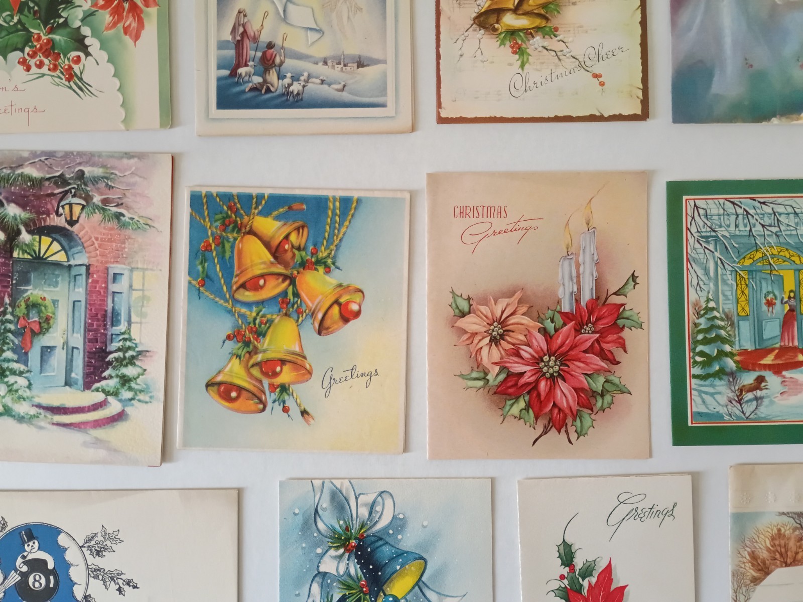 Vintage Christmas Greeting Cards Lot 15 Mid Century Hallmark 1940s Bells