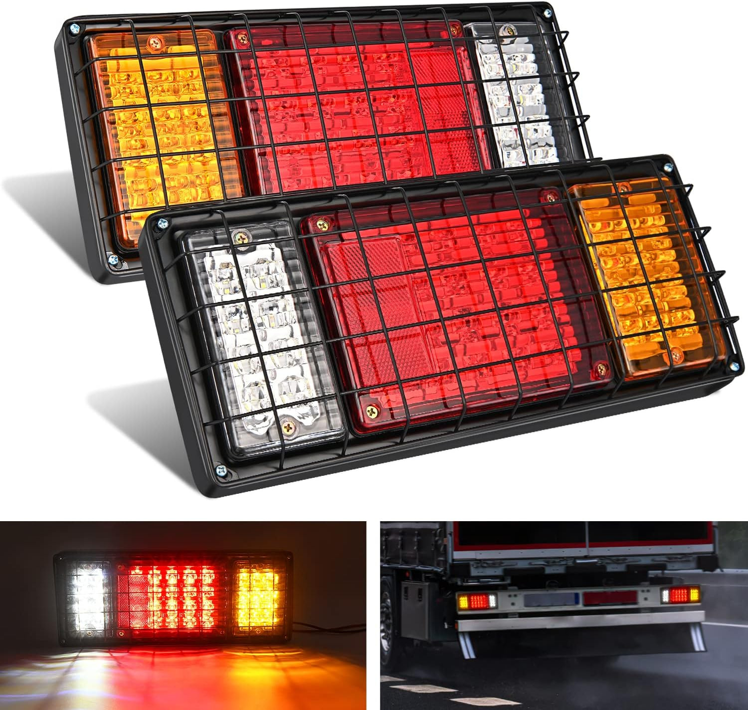 2 Pack LED Trailer Tail Lights 40 LED Red Amber White Running Brake Turn Reverse