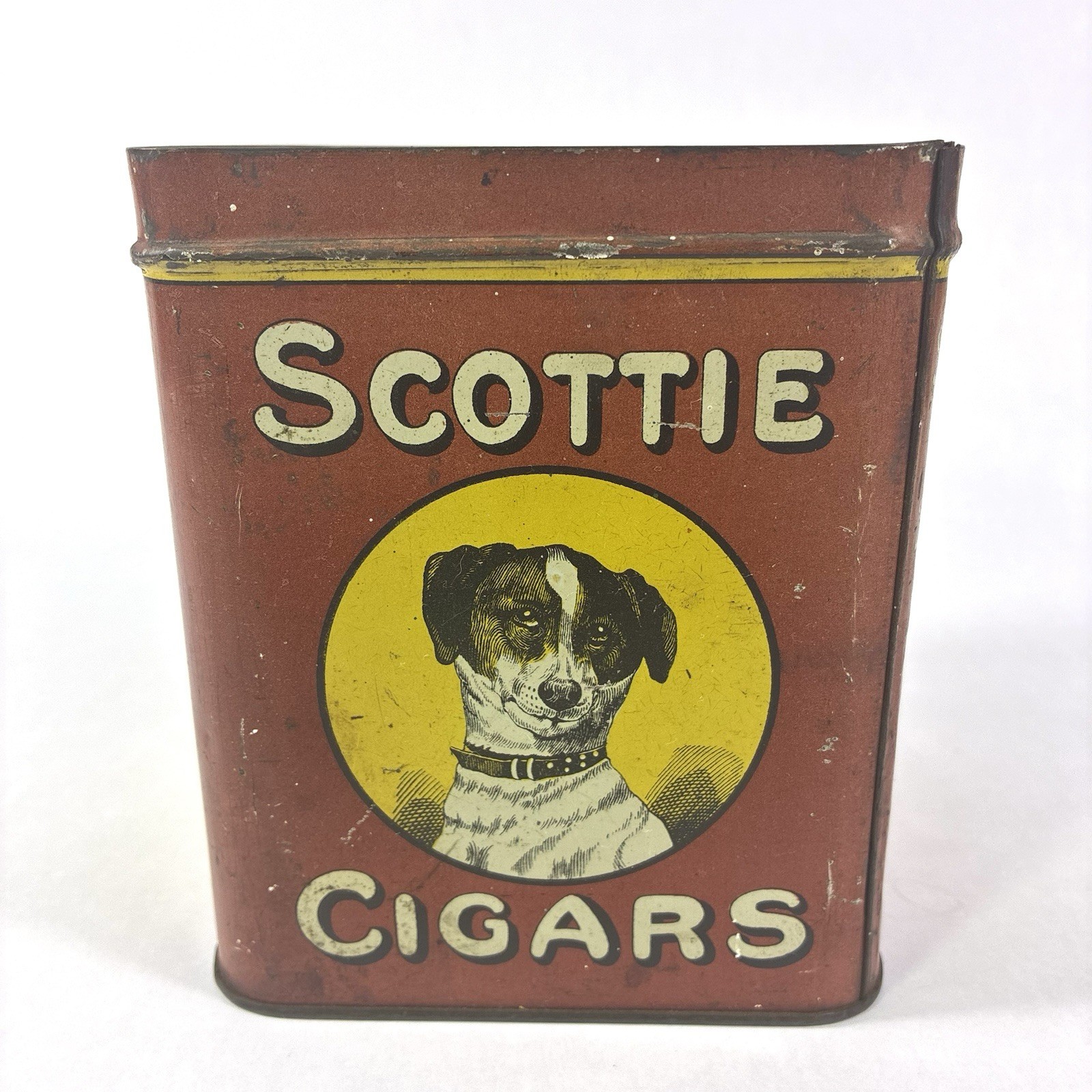 Antique Adv Humidor Cigar Tin Scottie Dog Jack Russell Terrier Richmond VA READ Antique Adv Humidor Cigar Tin Scottie Dog Jack Russell Terrier Richmond VA READ