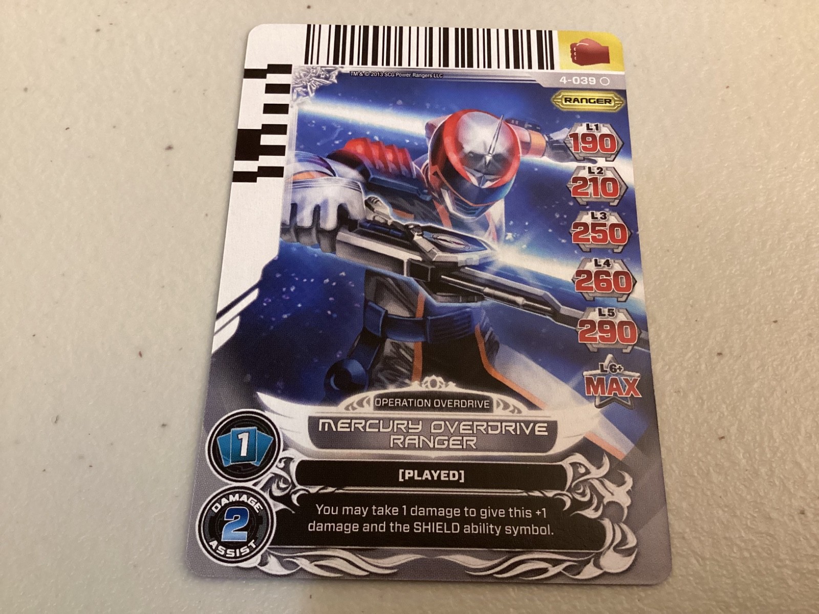 Power Rangers Action Card Game Overdrive Mercury Ranger Card 4-039 ACG 2013 Mint