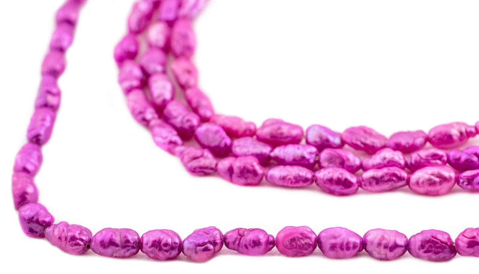 Fuchsia Vintage Japanese Rice Pearl Beads 3mm Pink Oval 16 Inch Strand