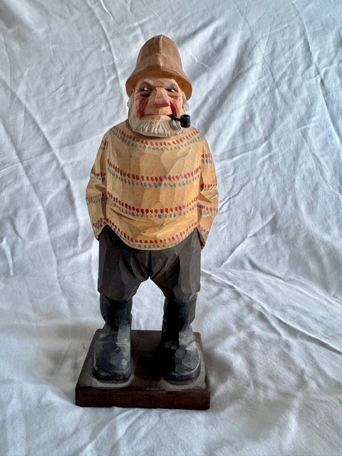 VINTAGE 1964 C.O. Trygg Hand Carved Painted Man w Pipe Signed Figurine Sweden VINTAGE 1964 C.O. Trygg Hand Carved Painted Man w Pipe Signed Figurine Sweden