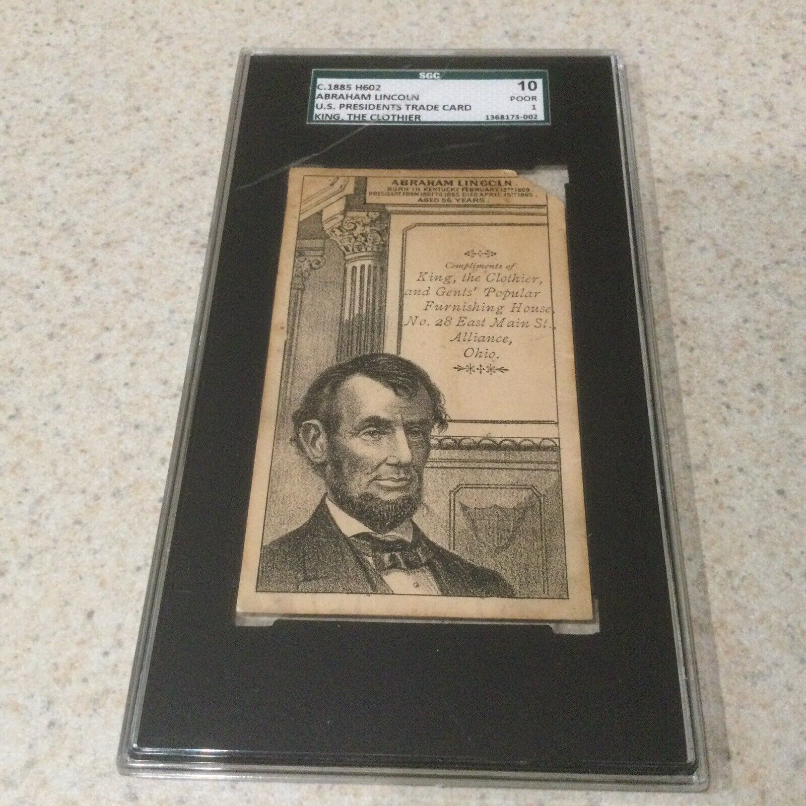 c.1885 H602 U.S. Presidents Trade Card - Abraham Lincoln SGC Poor 1