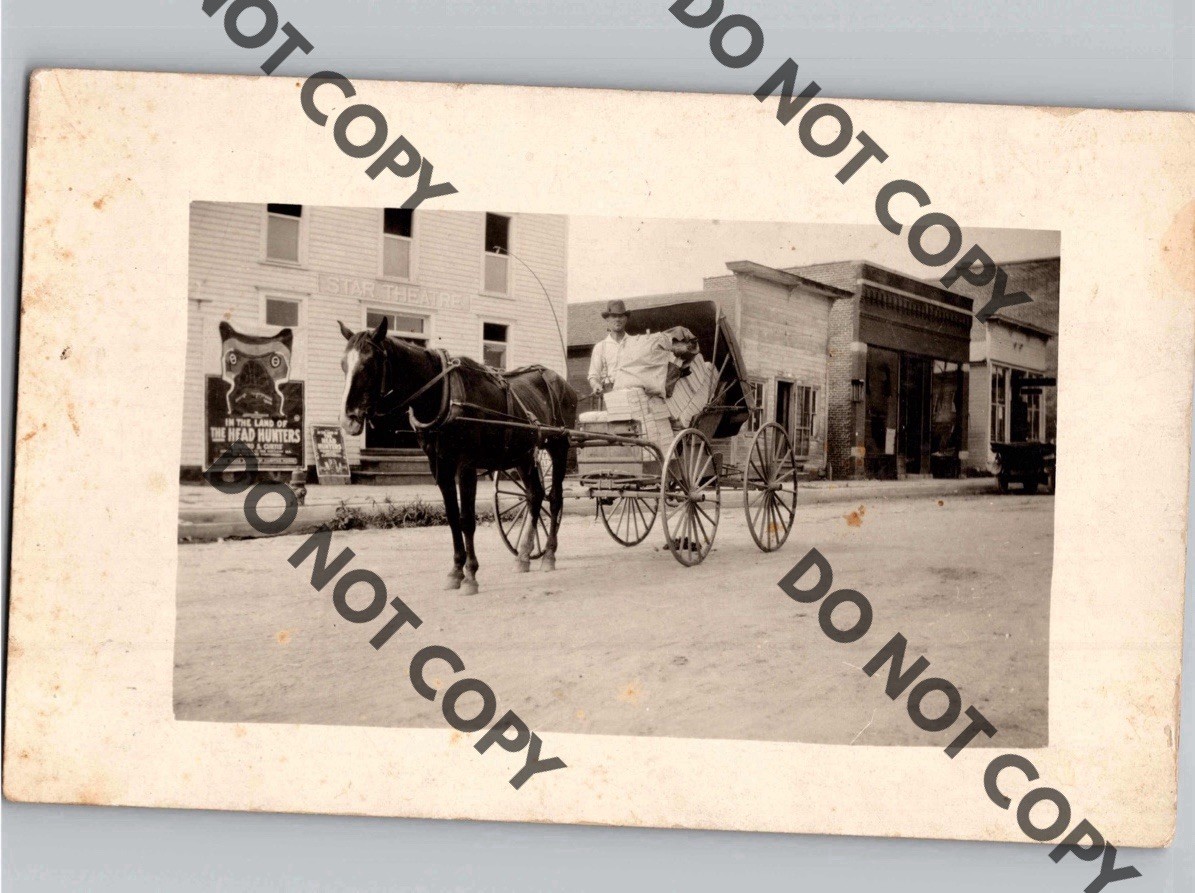 c1914 US Mail Mailman Delivery Wagon Star Movie Theatre BLAIR Wisconsin WI RPPC