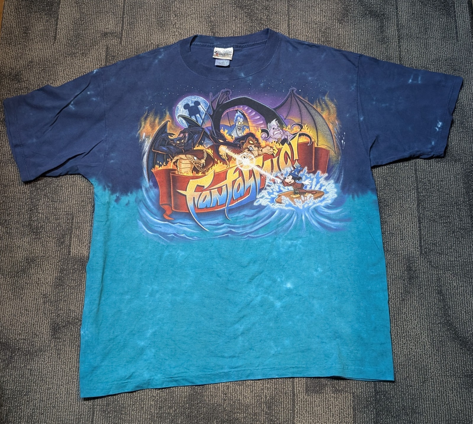 GRAIL Vintage Disney Fantasmic Villains MGM Studios Tie Dye T-shirt Size XL Y2K GRAIL Vintage Disney Fantasmic Villains MGM Studios Tie Dye T-shirt Size XL Y2K