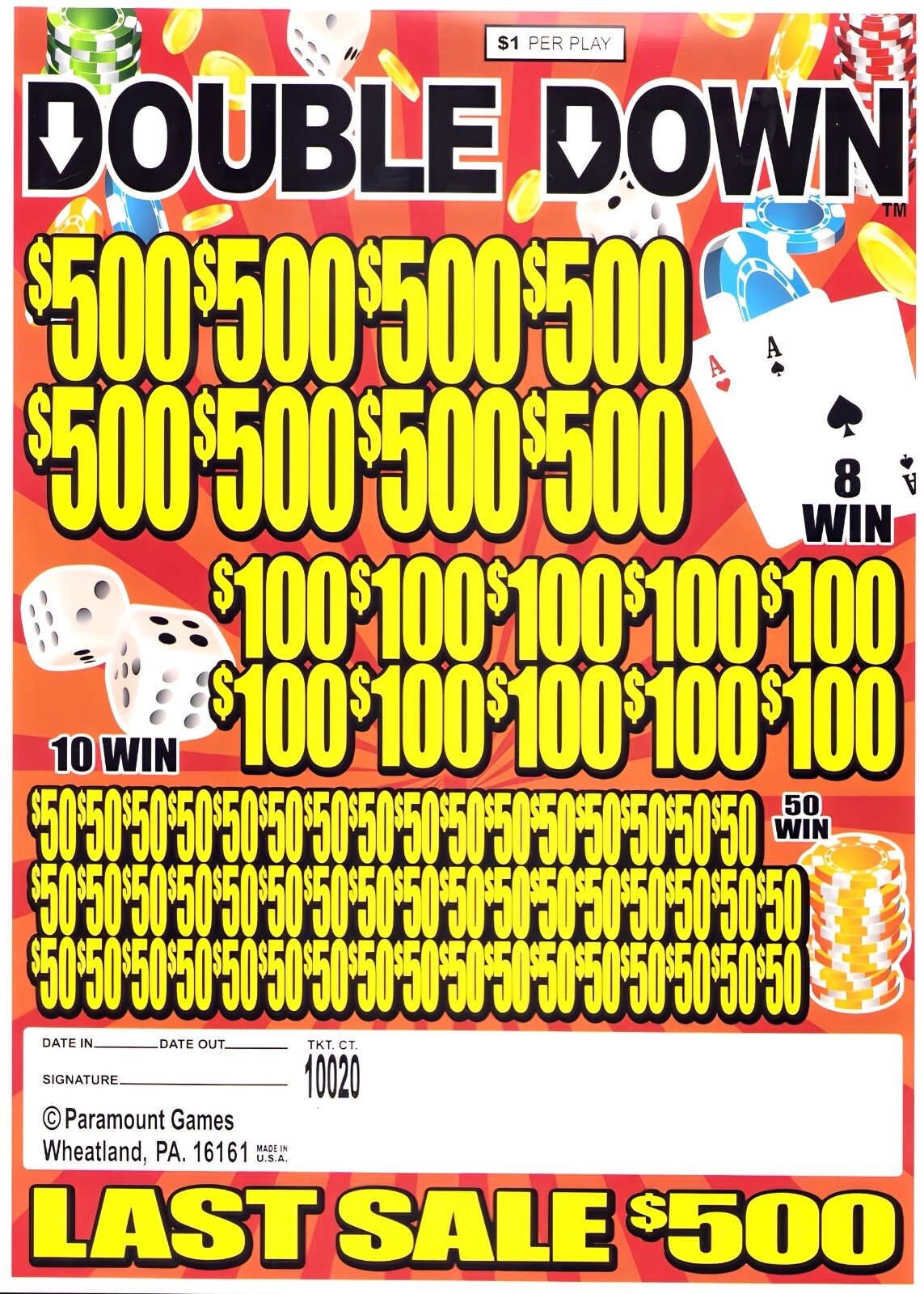 Pull Tab Tickets - Jar - Game - Double Down - 10,020 ct Pull Tab Tickets - Jar - Game - Double Down - 10,020 ct