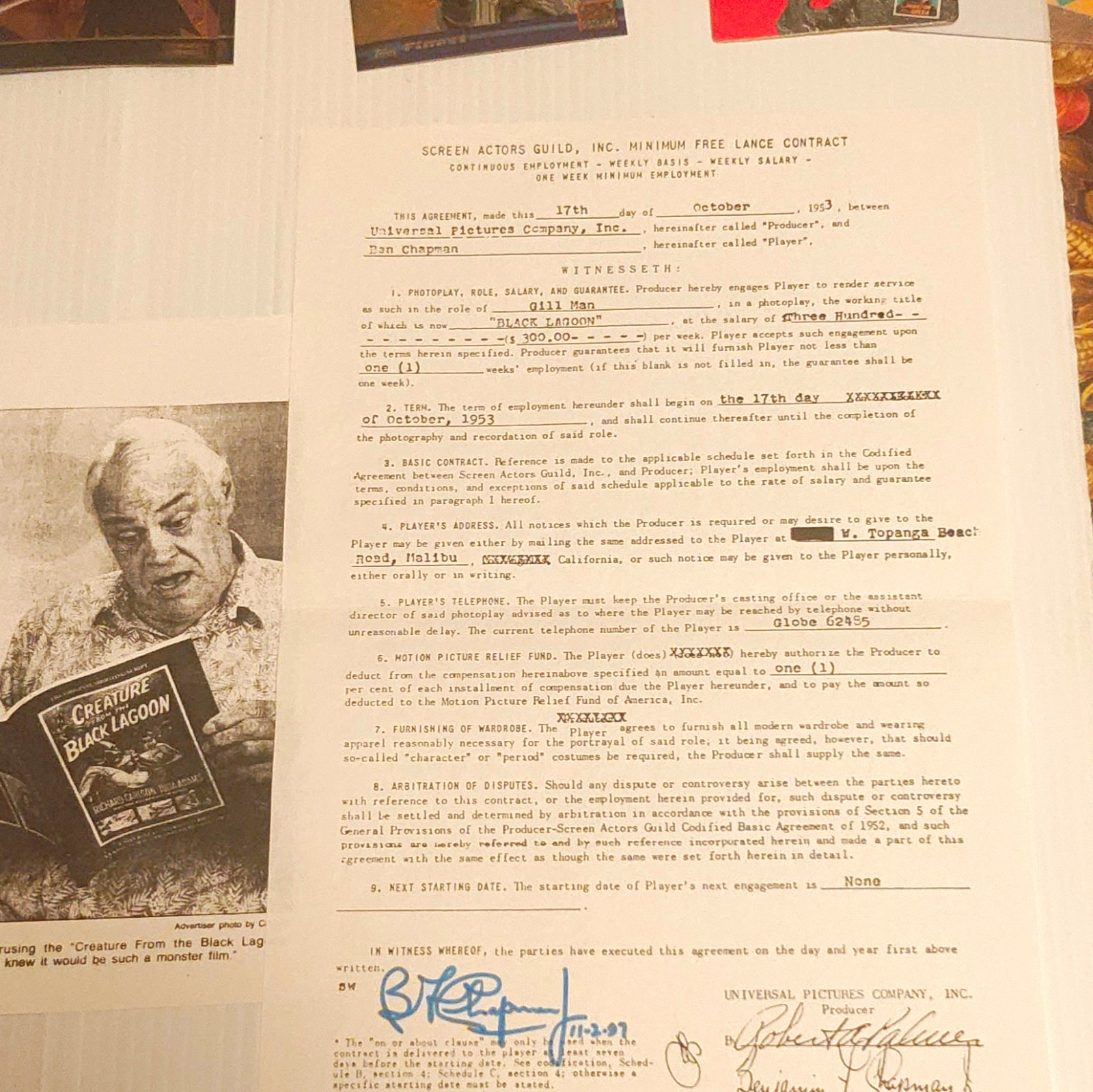 Screen Actors Guild Minimum Base Contract Signed Gene Autry Screen Actors Guild Minimum Base Contract Signed Gene Autry
