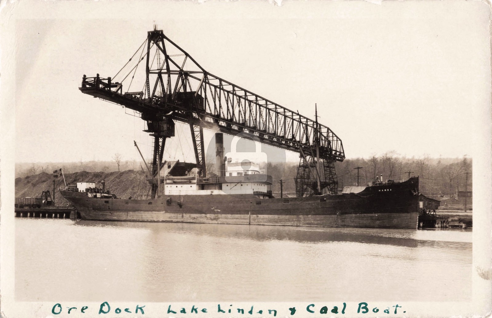 Ore Dock Lake Linden & Coal Boat MI Michigan 1924 RPPC Photo Postcard COPY Ore Dock Lake Linden & Coal Boat MI Michigan 1924 RPPC Photo Postcard COPY