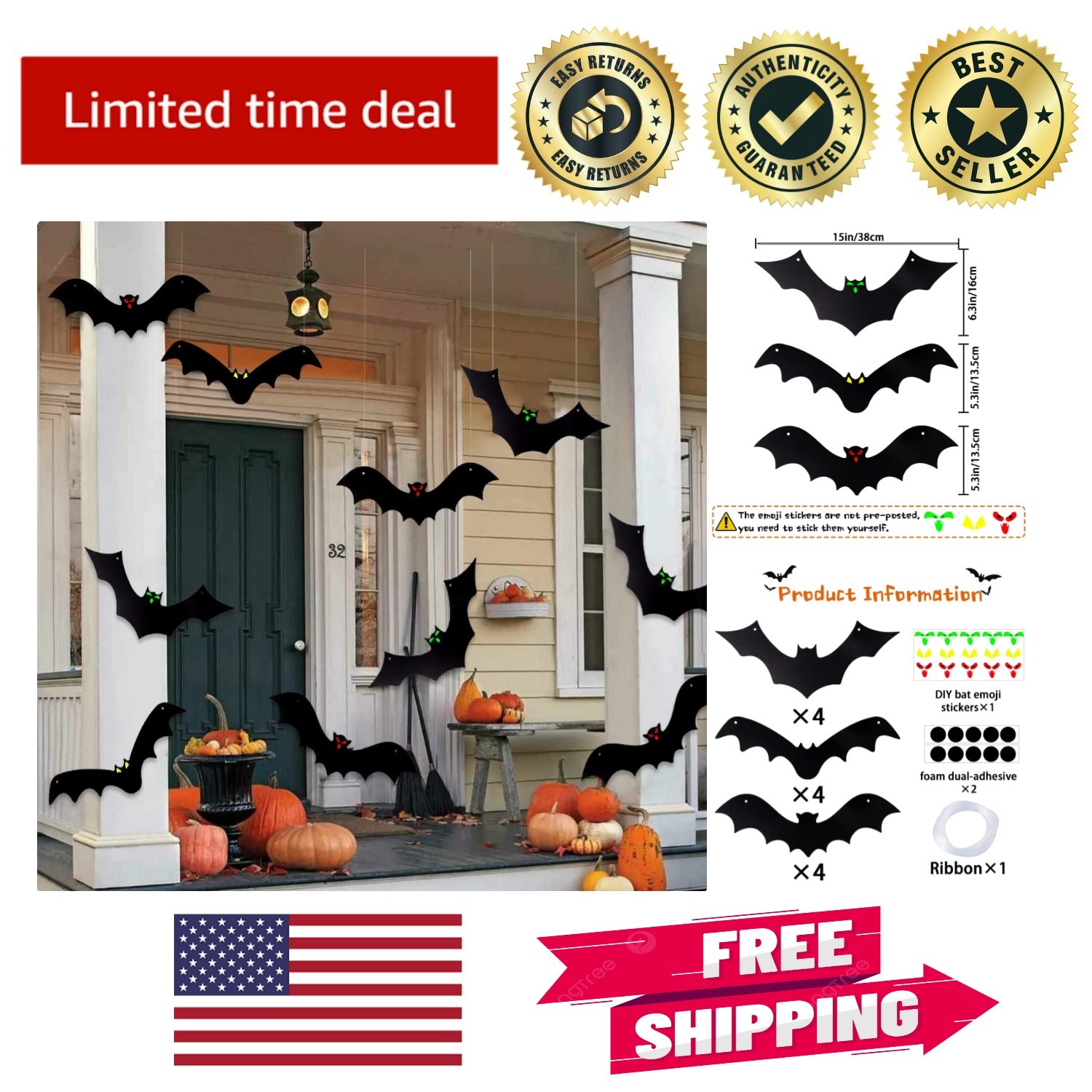 Stylish 12PCS Hanging Bats with Easy Setup - Perfect for Halloween Festivities