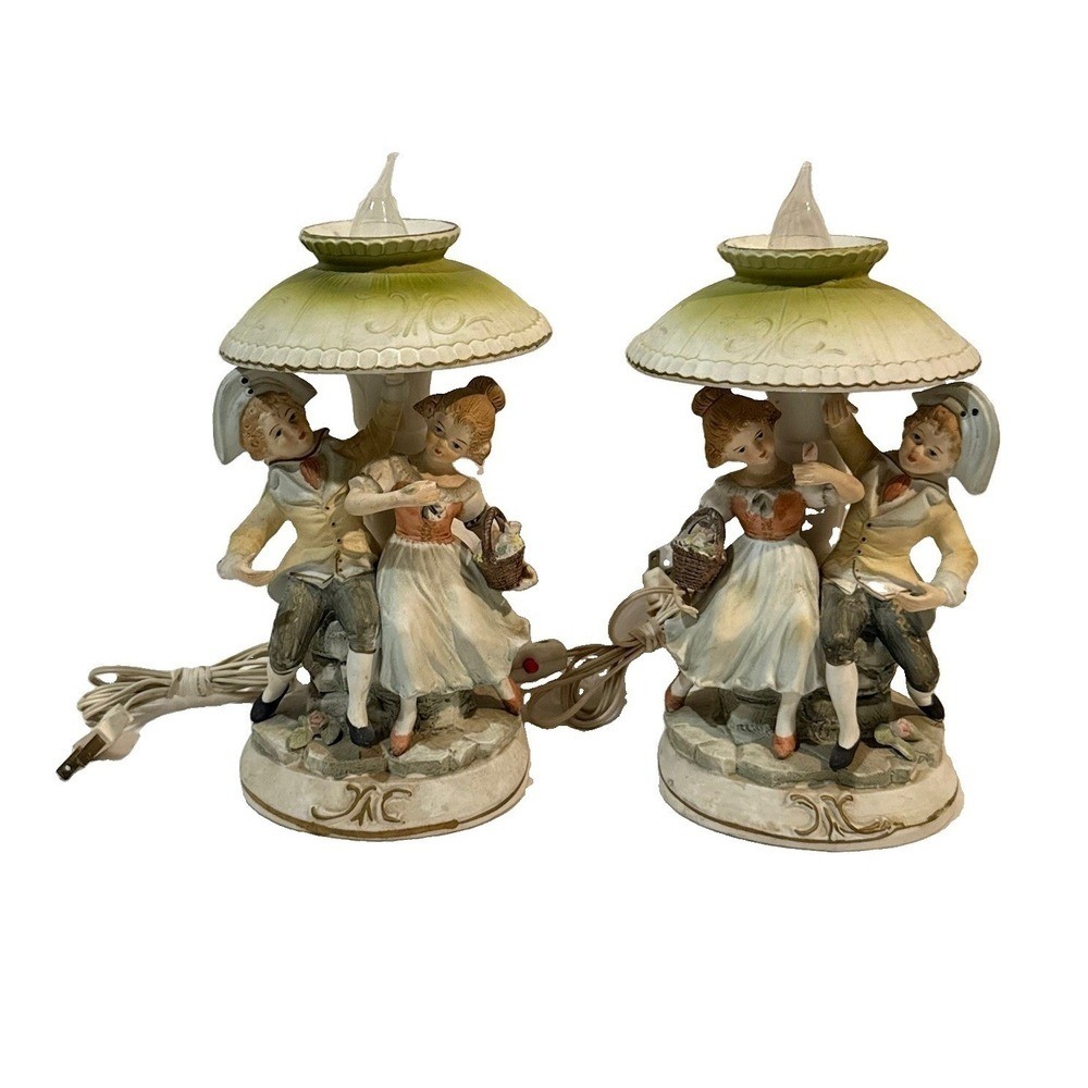 Vtg 70s ARDCO Colonial Couple Porcelain Mini Table 2 Lamps Figurine Decor Japan Vtg 70s ARDCO Colonial Couple Porcelain Mini Table 2 Lamps Figurine Decor Japan