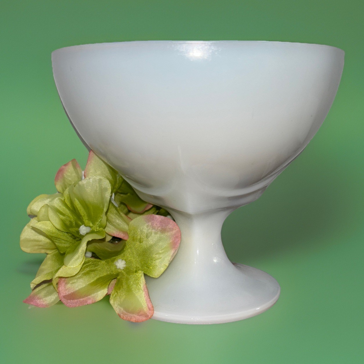 Vintage Milk Glass Footed Compote Fiery Opalescence White Farmhouse Shabby Chic