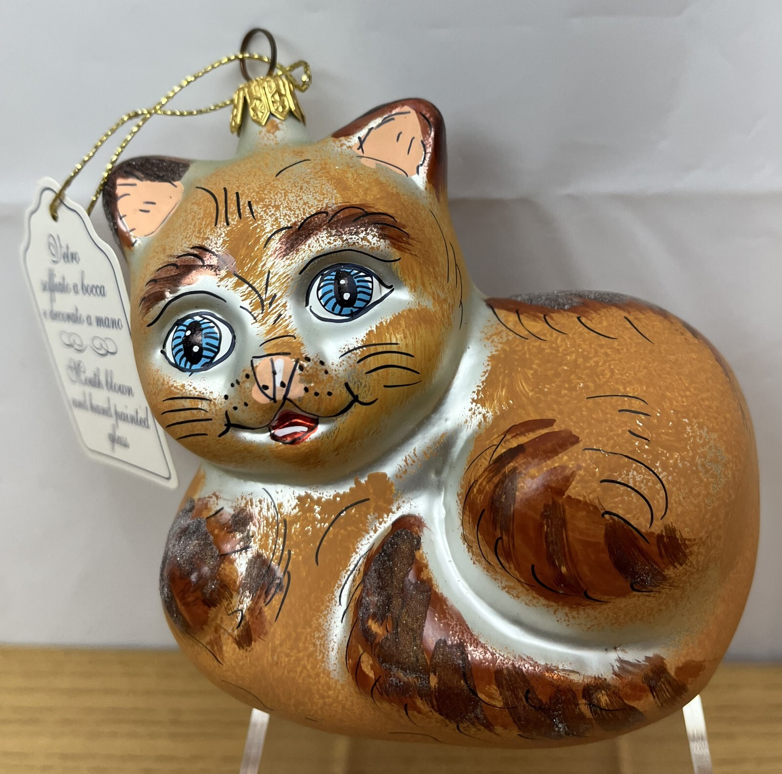 NWT Vintage Laved Italian Glass Hand Painted Cat/Kitten Ornament NWT Vintage Laved Italian Glass Hand Painted Cat/Kitten Ornament