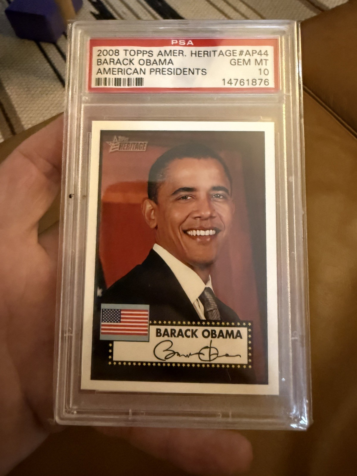 2008 BARACK OBAMA TOPPS HERITAGE AMERICAN PRESIDENTS PSA 10 SP *black spot case 2008 BARACK OBAMA TOPPS HERITAGE AMERICAN PRESIDENTS PSA 10 SP *black spot case