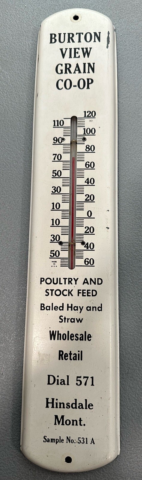 Vintage Poultry & Stock Feed Thermometer Farm GRAIN CO-OP Montana RARE Original Vintage Poultry & Stock Feed Thermometer Farm GRAIN CO-OP Montana RARE Original