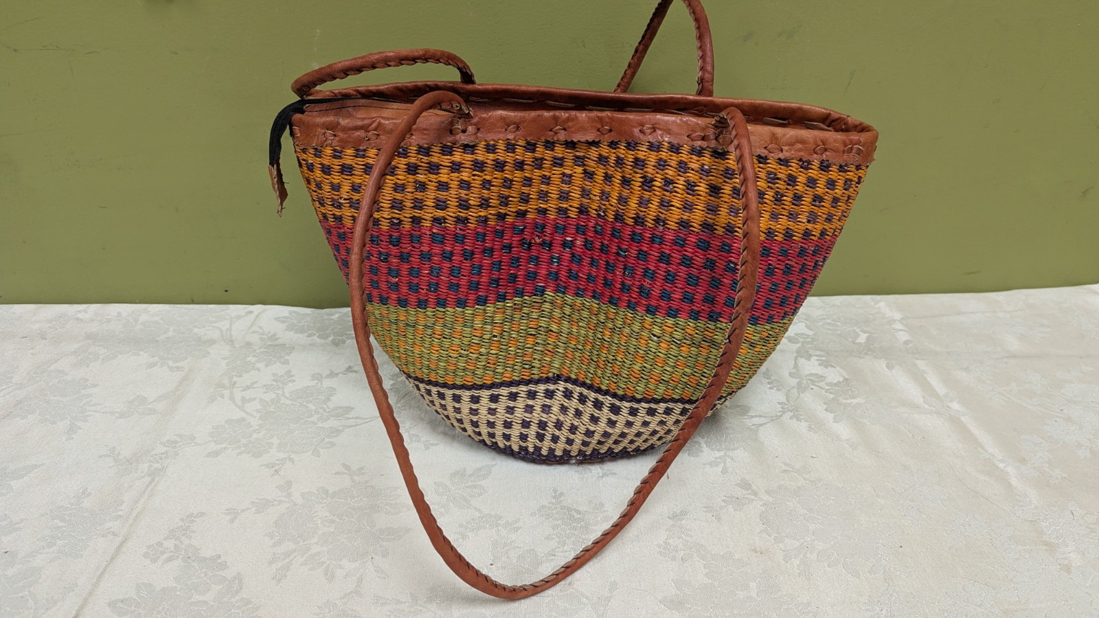 African Ghana Ghanaian Bolga Basket Large Size Handmade Handwoven W/ Zipper African Ghana Ghanaian Bolga Basket Large Size Handmade Handwoven W/ Zipper