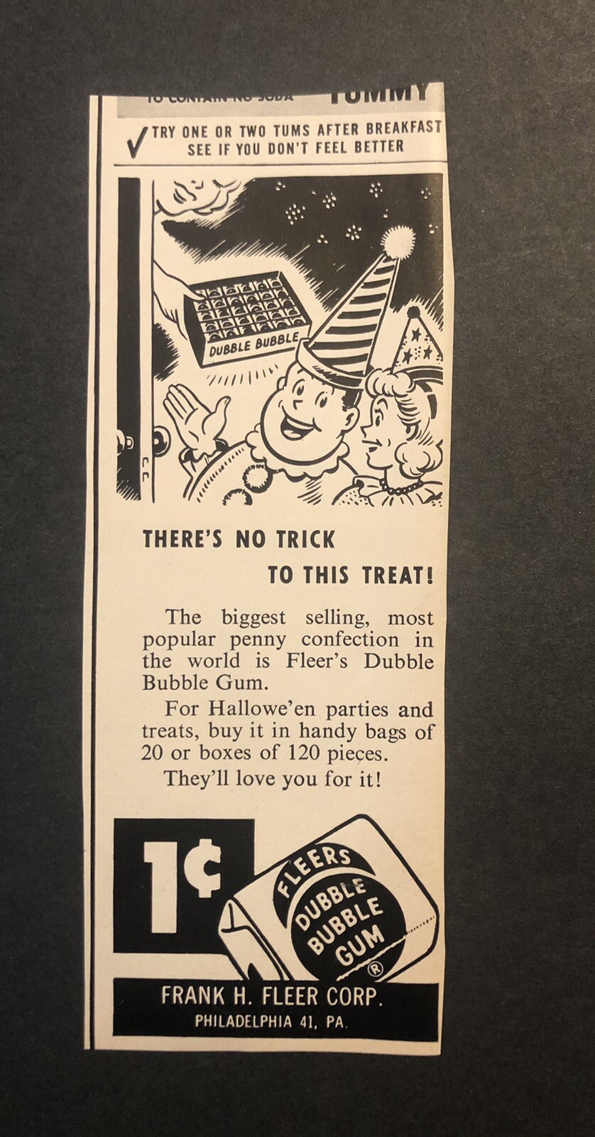 1950’s Fleers Dubble Bubble Gum Halloween Trick or Treat Theme Magazine Ad 1950’s Fleers Dubble Bubble Gum Halloween Trick or Treat Theme Magazine Ad