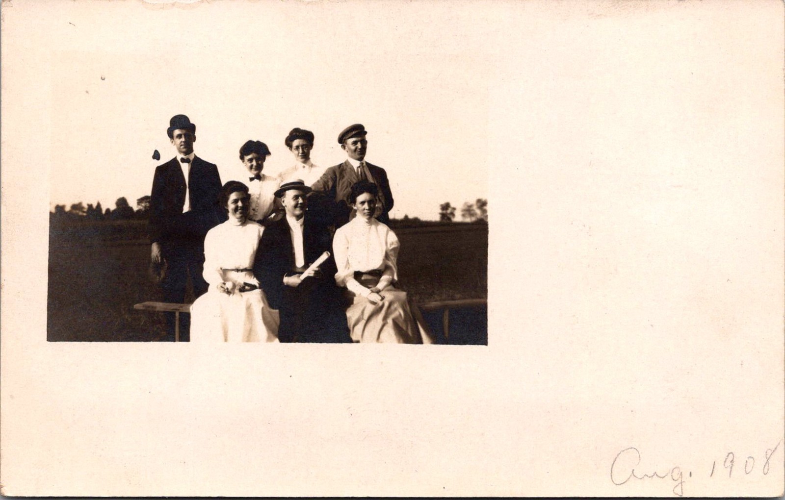 1908 RPPC Outdoor Group Portrait Seven People Vintage Postcard 4P24-23 1908 RPPC Outdoor Group Portrait Seven People Vintage Postcard 4P24-23