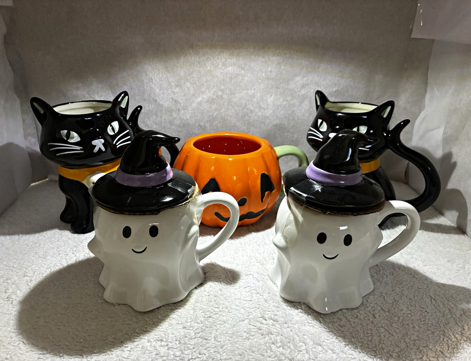 5 lot Halloween Ceramic Mug Set: Ghost, Witch, Black Cat & Pumpkin, Multicolor 5 lot Halloween Ceramic Mug Set: Ghost, Witch, Black Cat & Pumpkin, Multicolor